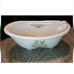 Vintage V B Athena Floral  Porcelain Tub With Faucets  BathroomDecor Soap Holder